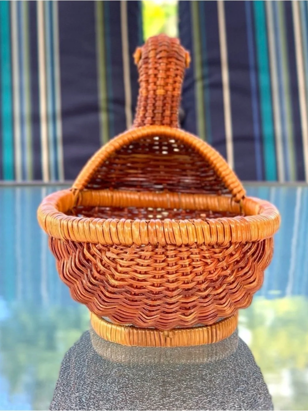 Natural Warm Brown Rattan Woven Duck-Shaped Basket